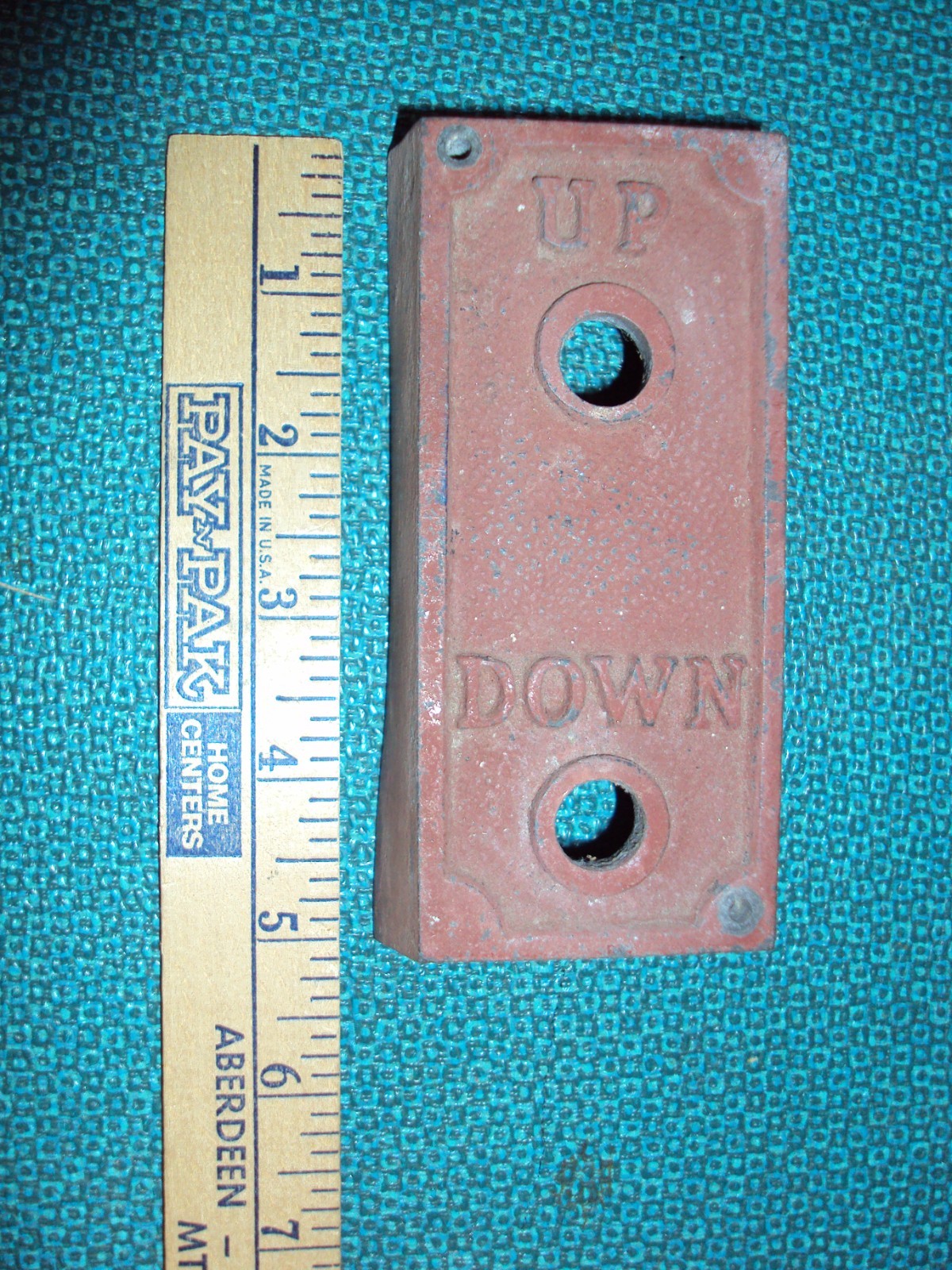 Vintage Elevator Button Case, Red Metal Box, Marked UP DOWN and Holes for Button