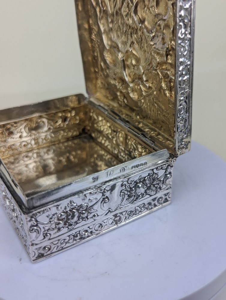 1901 Berthold muller solid silver box with cherubic scene & goats