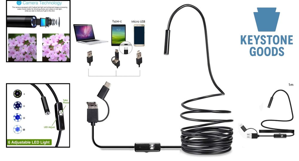 HD 3 in 1 Inspection Camera with Adjustable LED & USB Connectivity for Easy Use