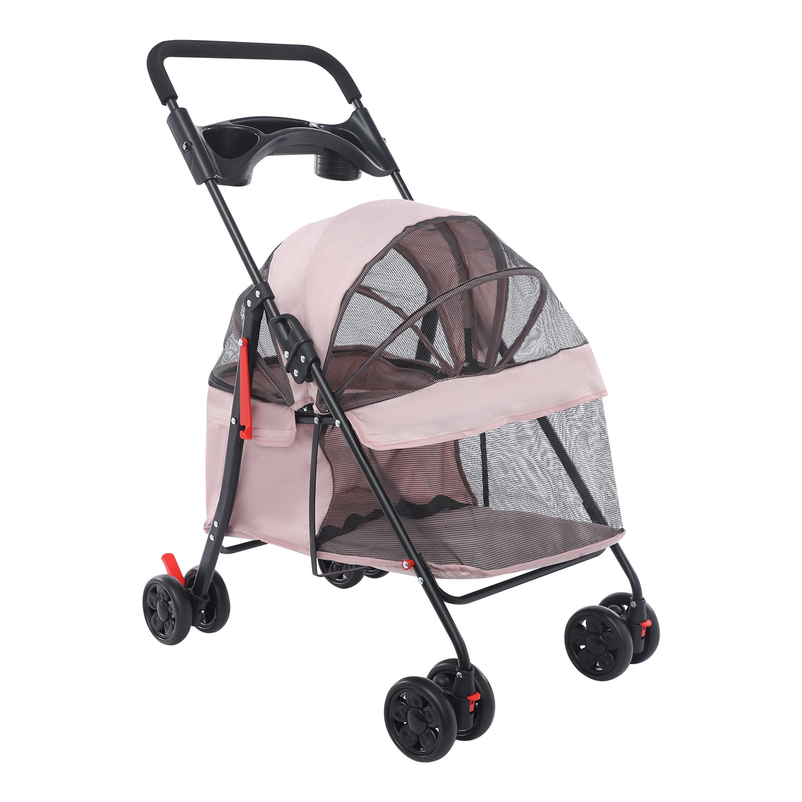 Dog Cat Stroller Pet Travel Carriage 4 Wheels Foldable Pets Carrier Cart PINK