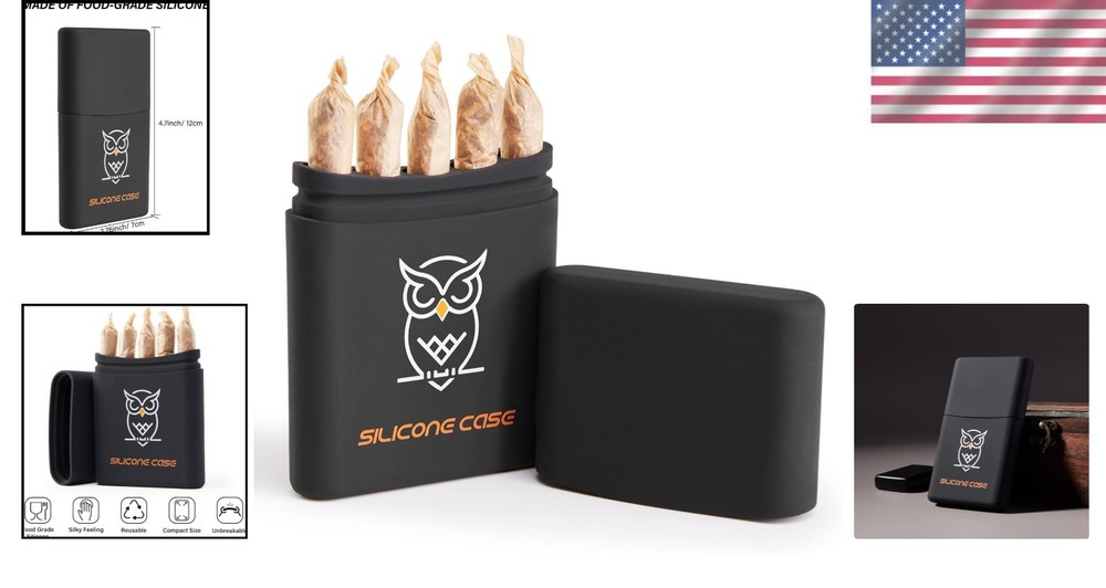 Compact Black Silicone Pre-Roll Storage Box - Perfect for Festivals & Adventures