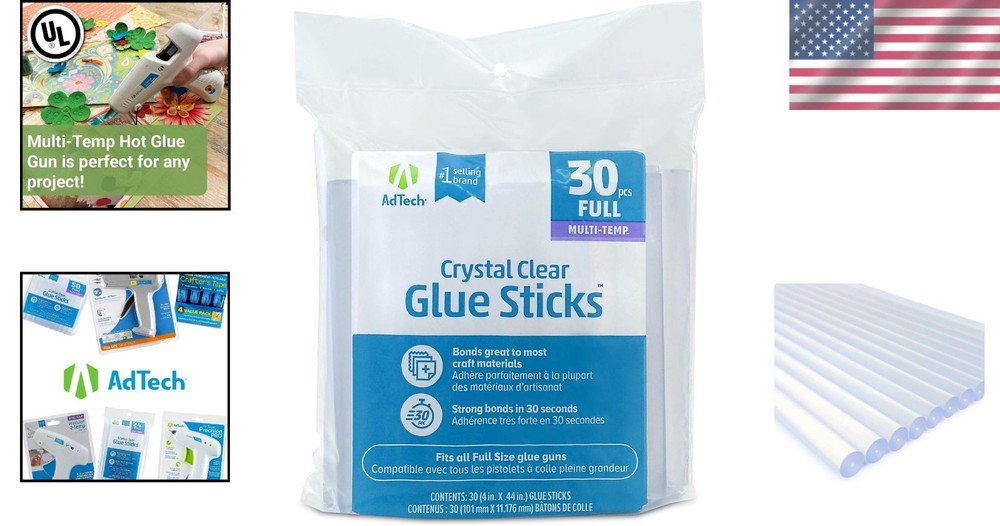 Multi Temp Full Size Glue Sticks, 4-Inch, 30 Count