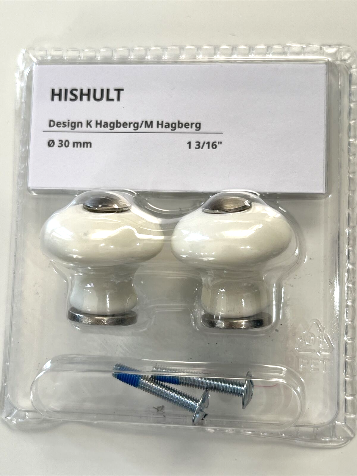 Set of 4 IKEA HISHULT Drawer Knobs Retro White Porcelain 1 3/16" New