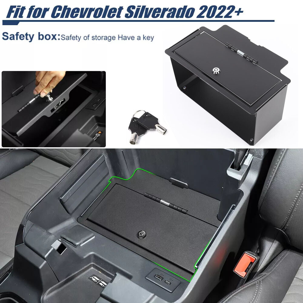 Center Console Vault Safe Box Key Lock Fit For Chevy Silverado GMC Sierra 2022+