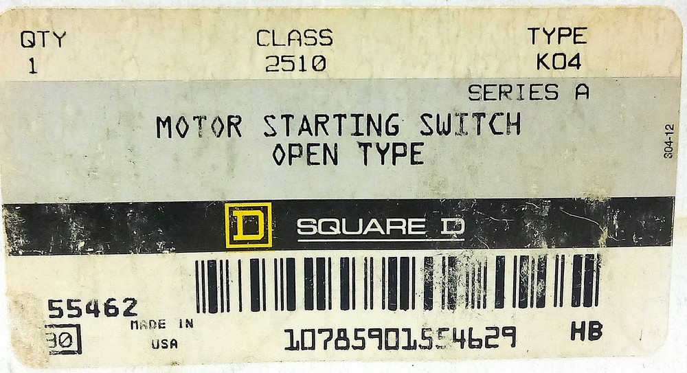 Square D 2510KO4 600 V AC Open Type Motor Starting Switch