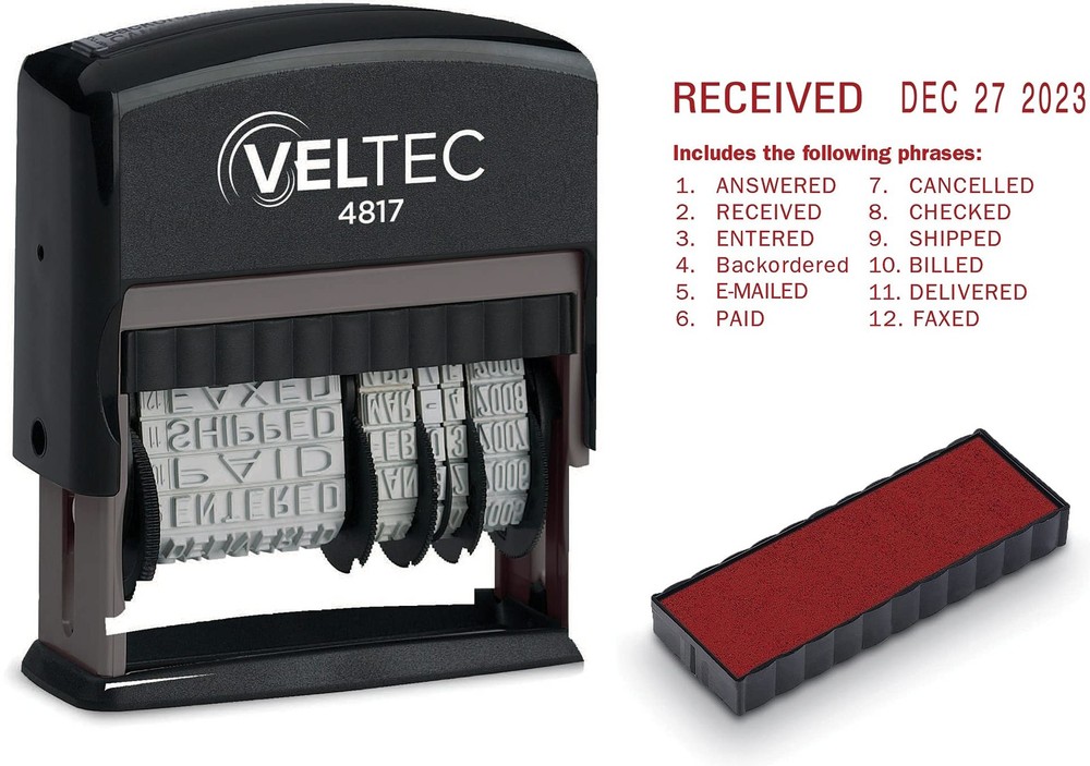 4817 Date Stamp with 12 Changeable Messages Red