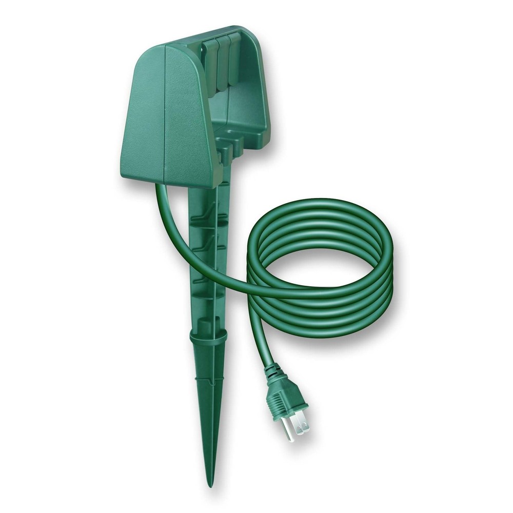Outdoor Power Stake, 3 Grounded Outlets with 90º Rotating Function and Safe
