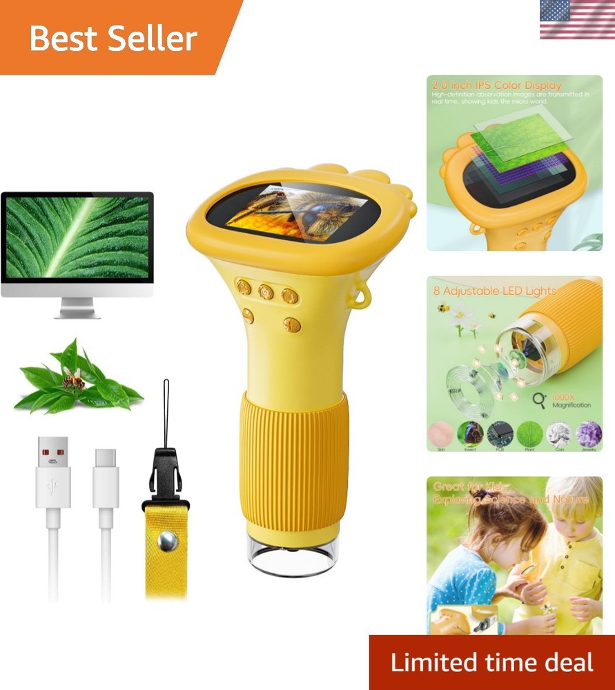 Microscope for Kids, 2" IPS Screen 1000X Handheld Digital Microscopes HD Pock...