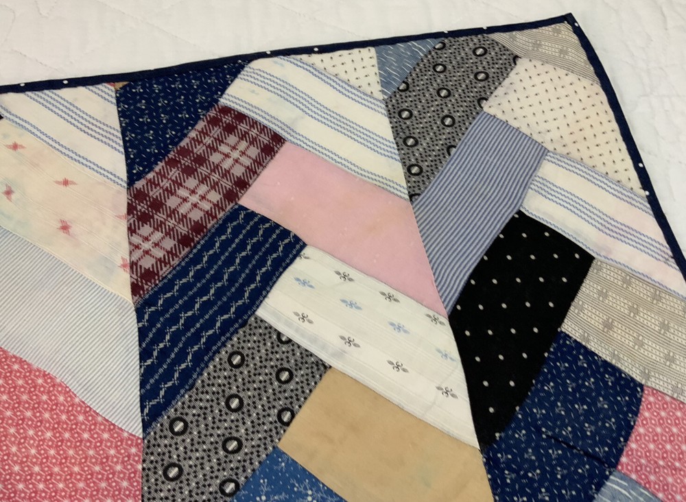 Vintage Patchwork Table Topper Or Doll Crib Quilt, Rectangles, Blue, Multi