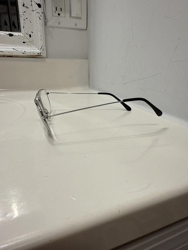 Silver Frame Rectangular Eyeglasses with Black Temple Tips