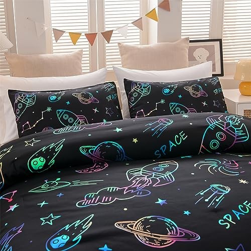 Space Rocket Bedding Set Kid Comforter Set Size Super Soft & Cute Full Black
