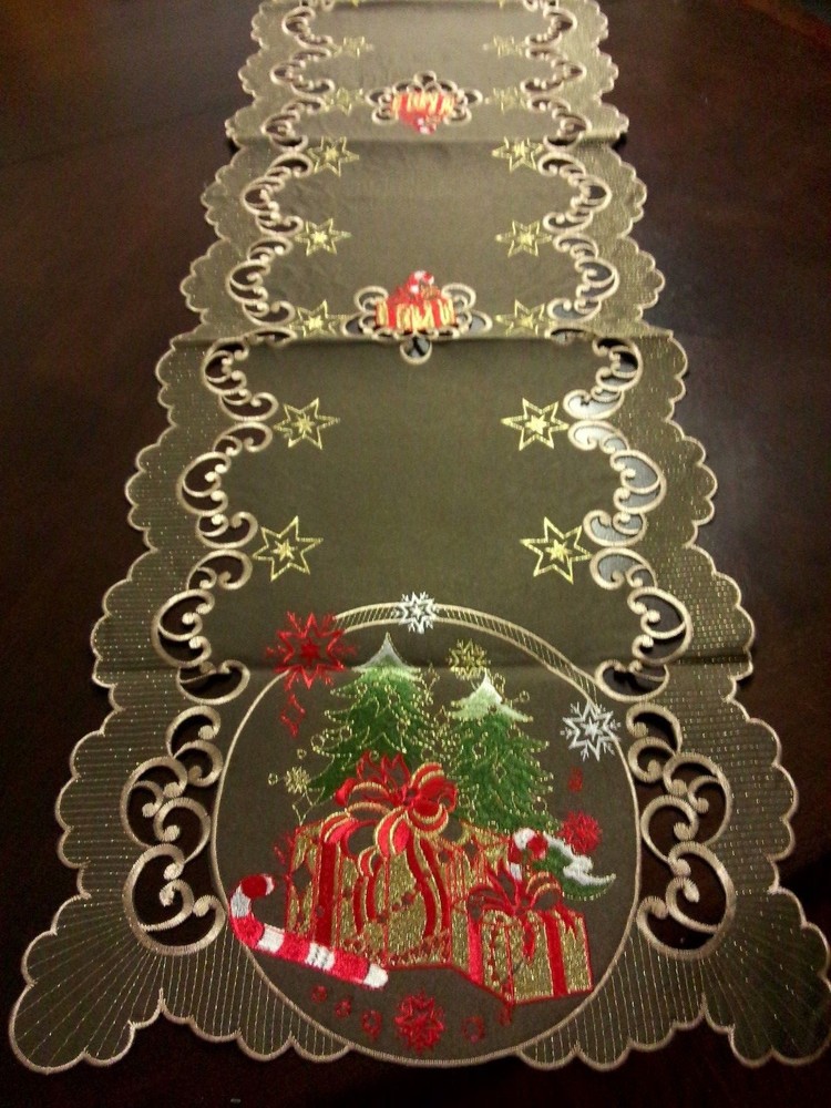 16"x72" Embroidered Christmas Tablecloth Candy Cane Tree Table Runner Home Decor