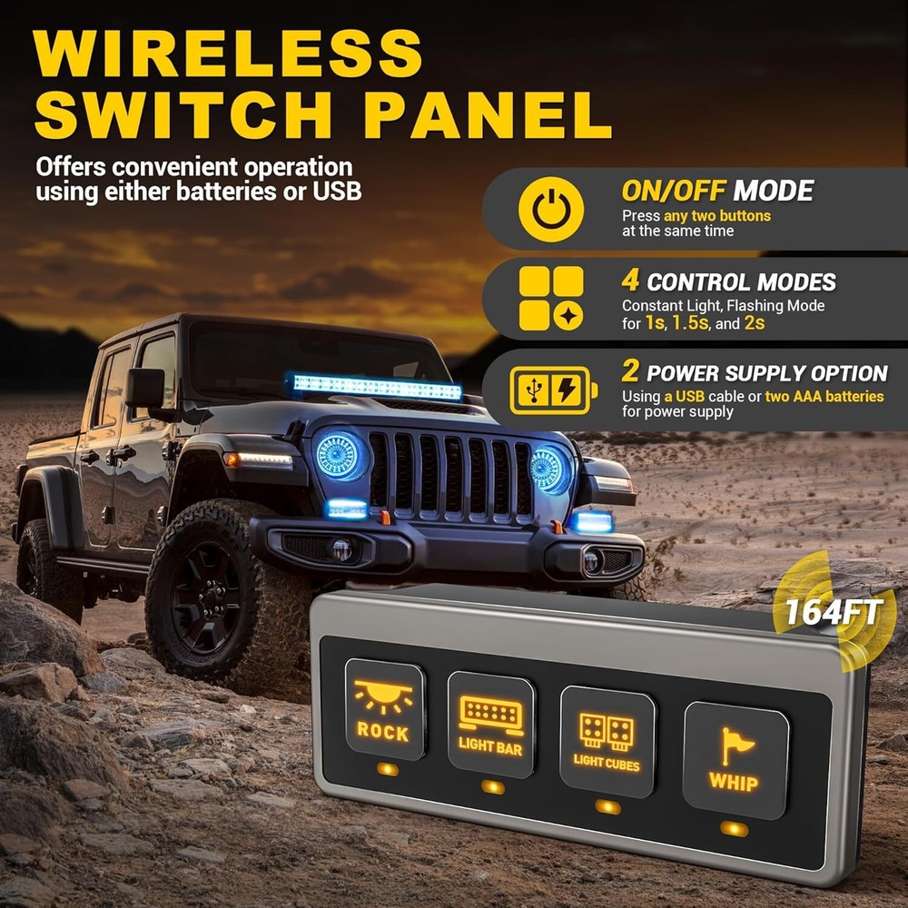 4 Gang Wireless Switch Panel LED Light ON/OFF Circuit Control Box 164FT Remote