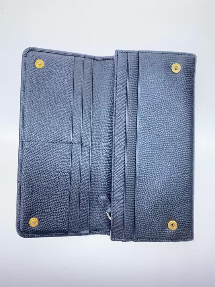 PRADA Long Wallet Leather Black Plain Women's 1M113