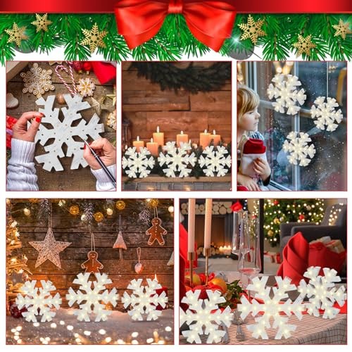 3 Pcs Christmas Winter Snowflake Table Signs LED White Standing Rustic Style