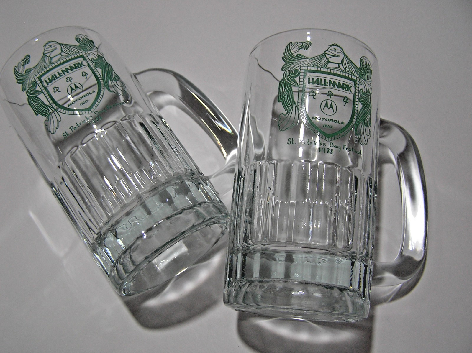 2 Vintage Beer Mugs Commemorating The Motorola St.Patrick's Day Festival in 1988