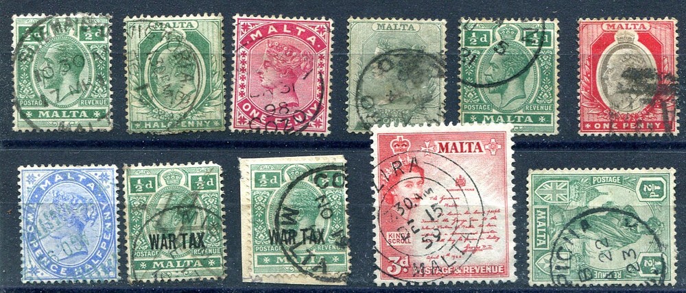 MALTA (26454): QV-QE2 selection postmarks/cancels