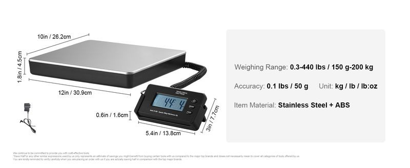 SucceBuy 440lbs Digital Shipping Scale with Timer Tare Function HD LCD Screen...
