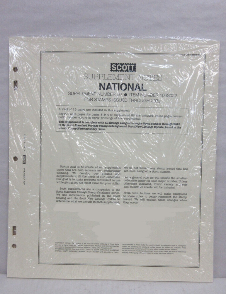 2022 Scott U.S. National Stamp Supplement Notes Album Pages #90 Item #100S022