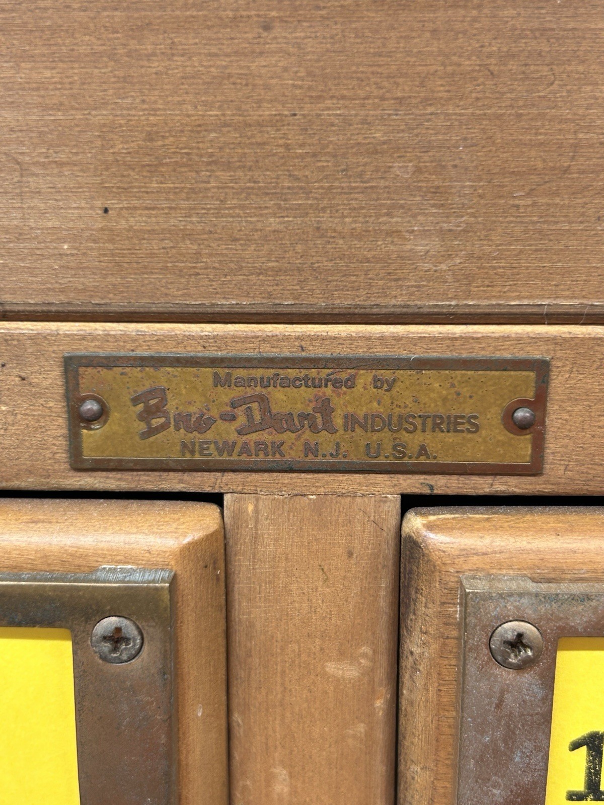 QTY 1 ANTIQUE CARD CATALOG SKEWER ROD WITH BRONZE KNOB AND BRONZE PLATED ROD