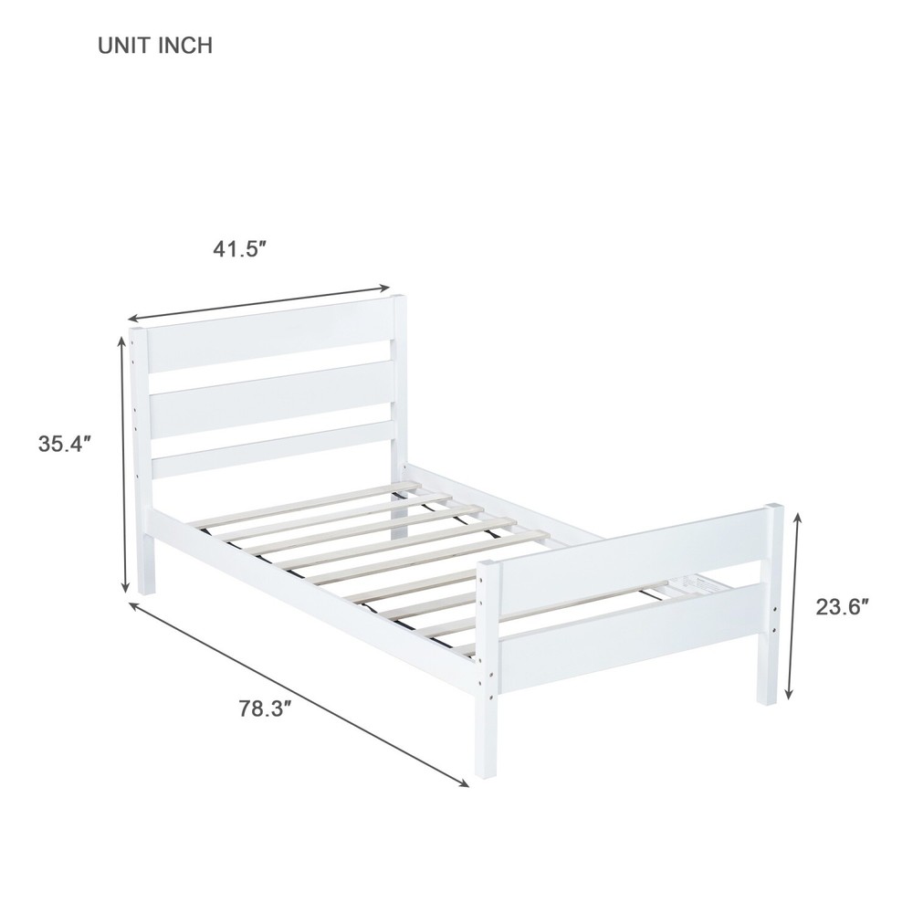 Twin Size Bed Frame Wooden Platform Bed Frame with Headboard White/Espresso