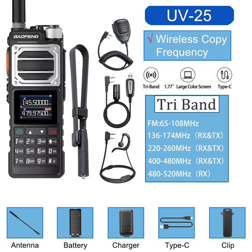 Baofeng UV-25 Walkie Talkie Long Range Type-C Tri-power Fm Two Way Ham Radio Set