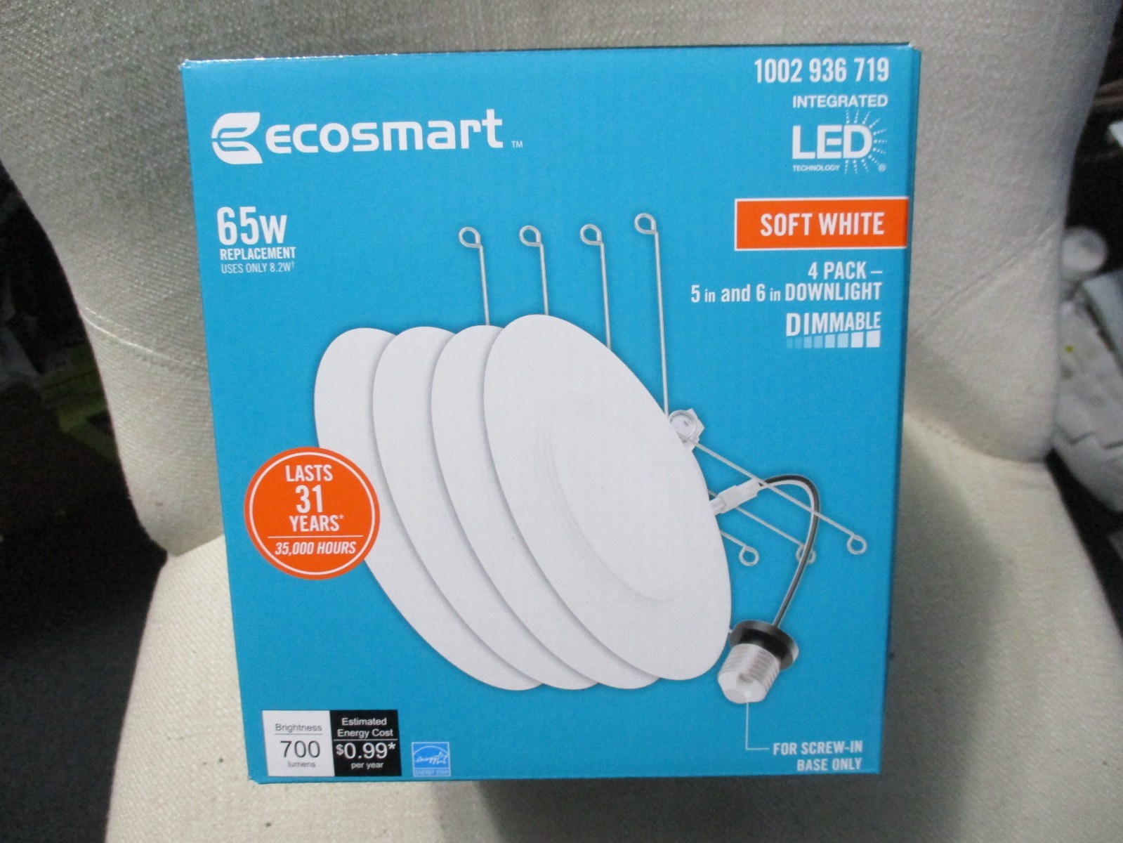 4 pack Ecosmart 65w 5” - 6" Downlight Dimmable Soft White Screw-in Base NEW