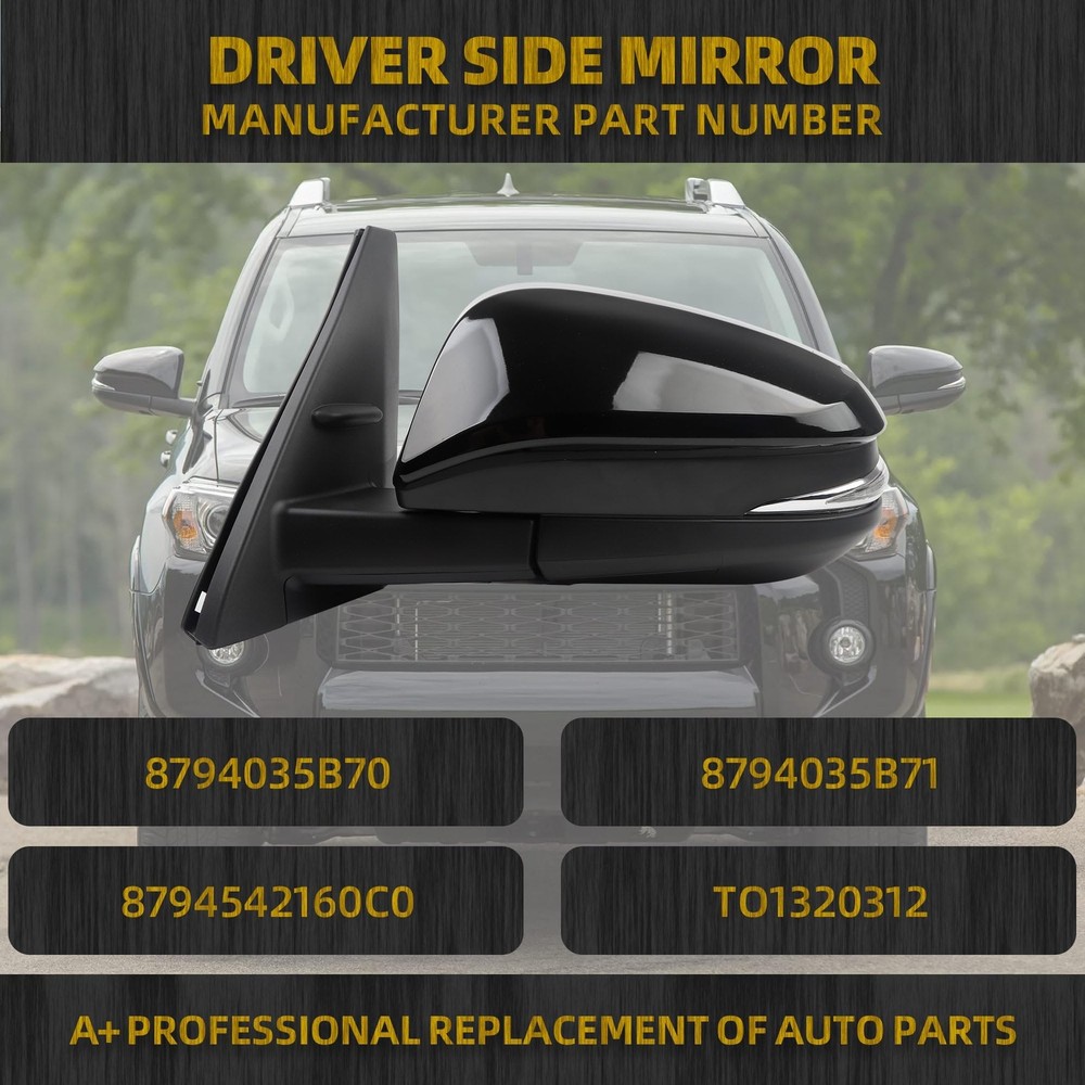 Dasbecan Left Driver Side Mirror Compatible with Toyota Side, Black