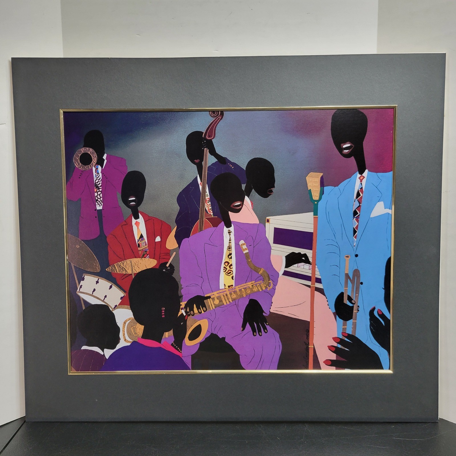 Leo Campbell "Bop" Jazz Band Musicians Art Print 1990 Foam Mounted 30" x 26"
