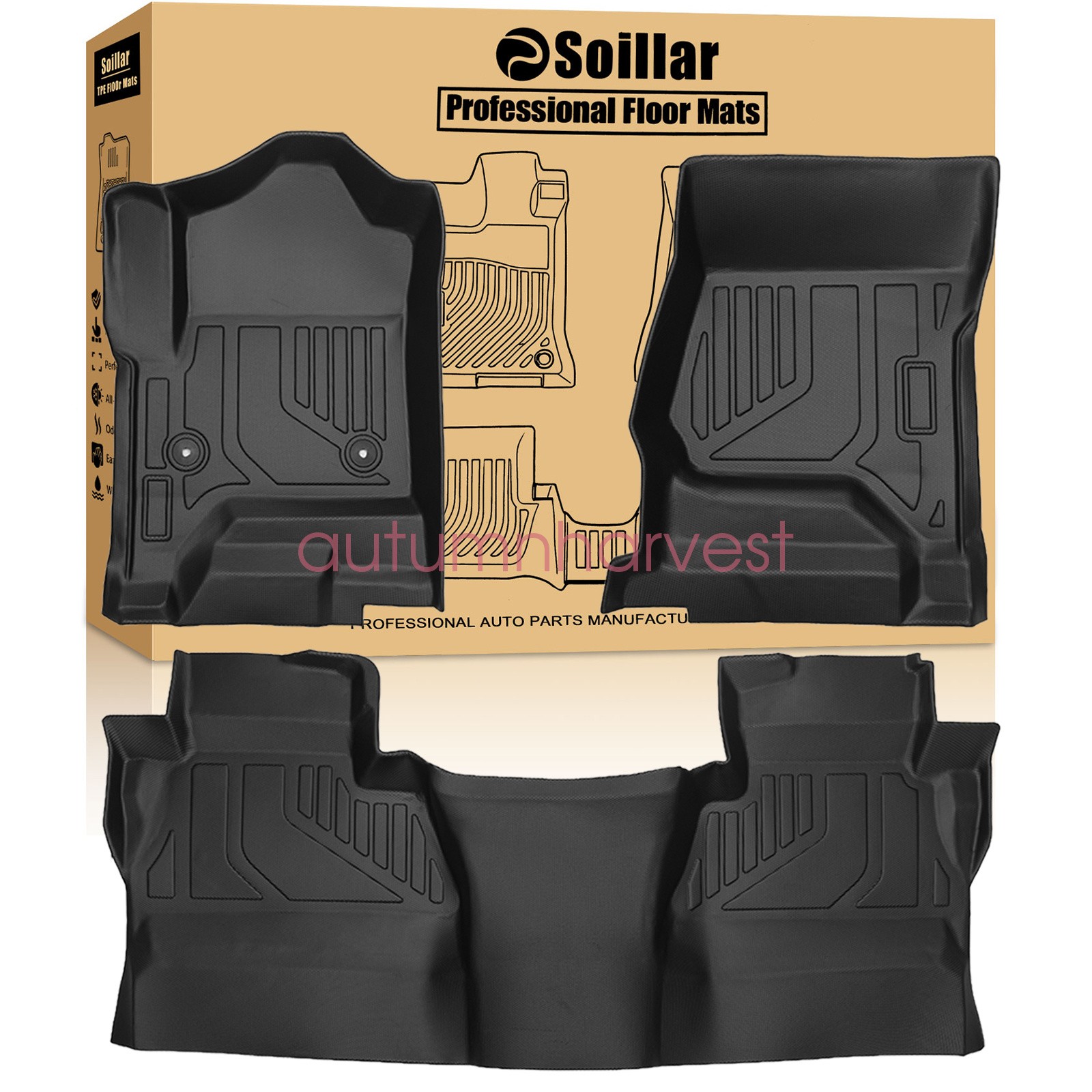 Floor Mats Liner For 2014-2019 Chevy Silverado GMC Sierra Crew Cab Front & Rear