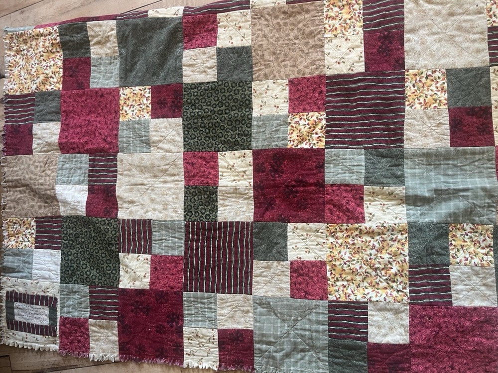 Handmade Rag Quilt Throw 54x66 Primitive Cottagecore Patchwork Cherries
