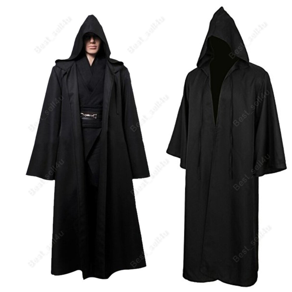 Mens Hooded Robe Full Length Adult Kids Jedi Cloak Sith Knight Cosplay Costume