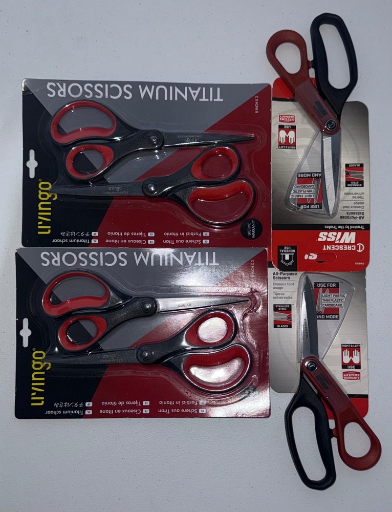 Scissors Combo 2× LivinGo Titanium Scissors + 2× Crescent Wiss All-Purpose NEW