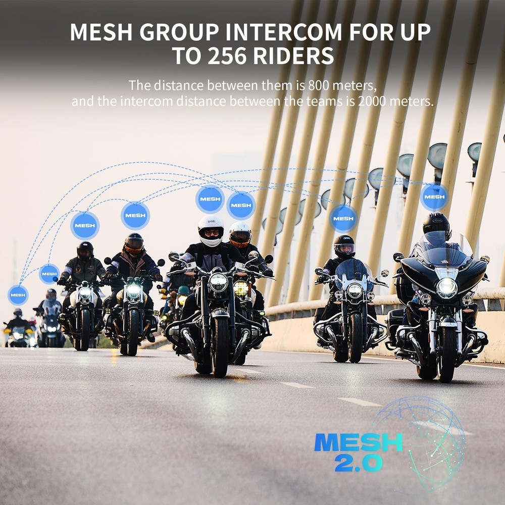 FreedConn FX Plus Motorcycle Helmet Bluetooth Headset, Auto-Join Mesh Black