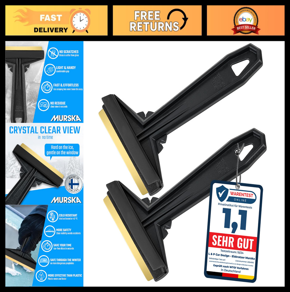 Efficient Brass Blade Car Ice Scraper - 2 Pack Windshield Snow Remover for Winte