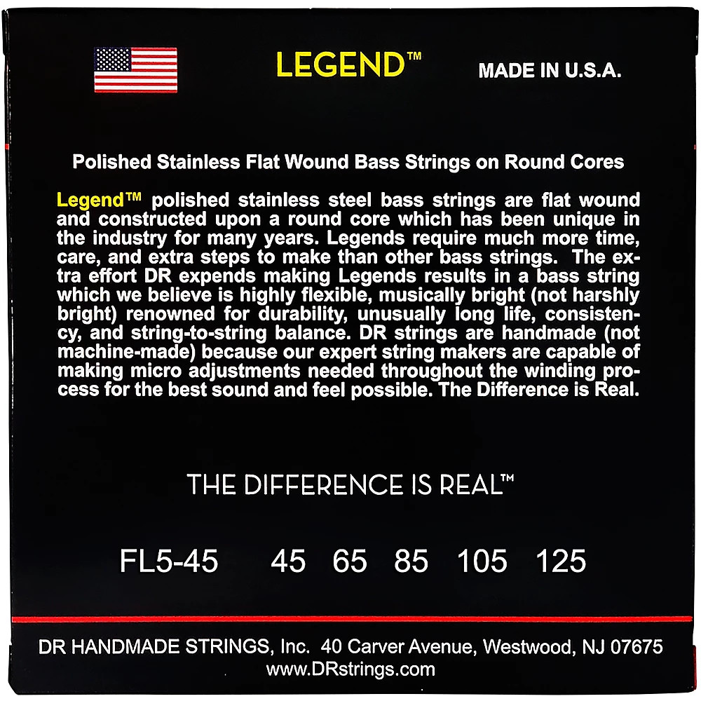DR Strings Flatwound Legend 5-String Bass Medium