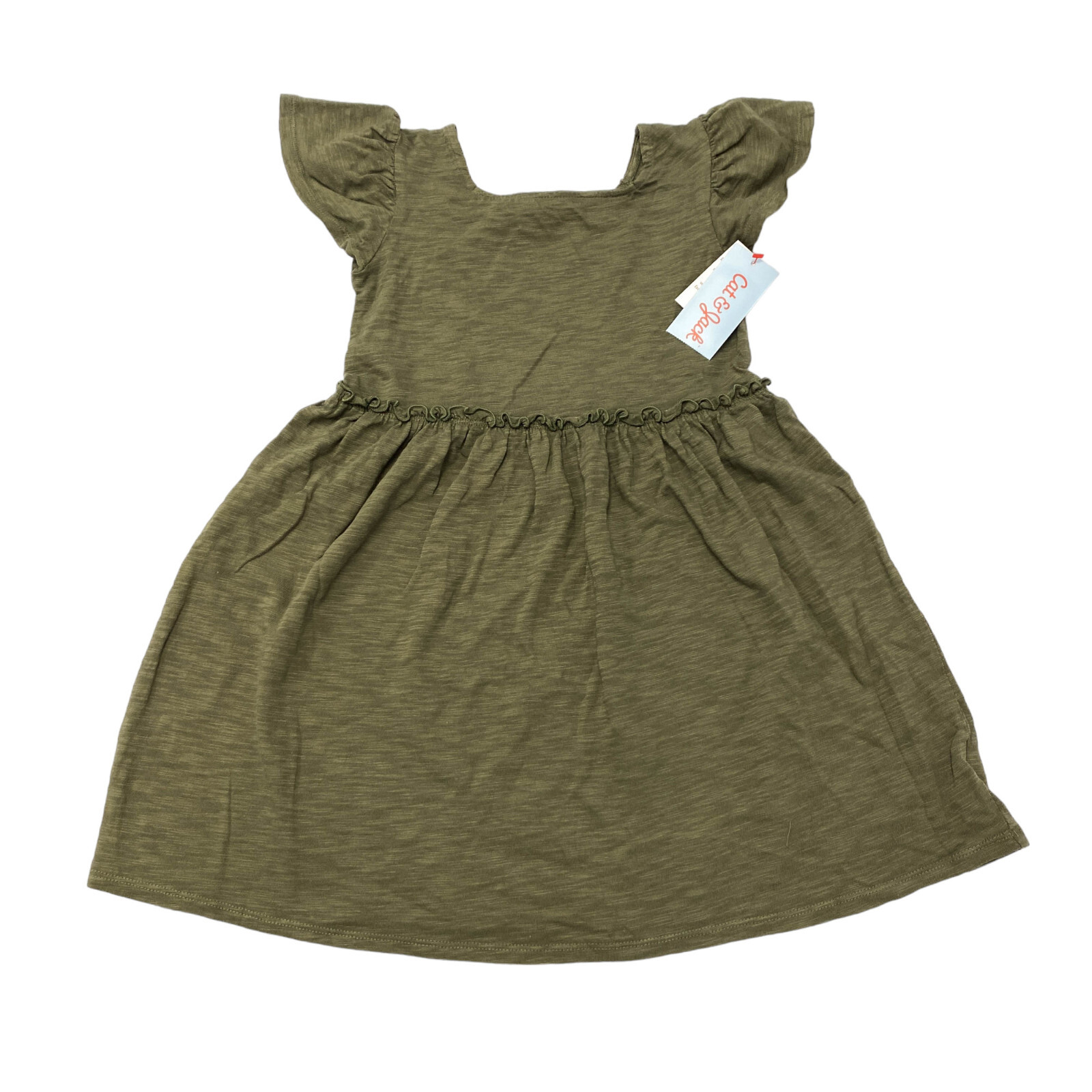 Cat & Jack Girls Size 5T Cap Sleeve Ruffle Sleeve Frills Waist Dress Olive Green