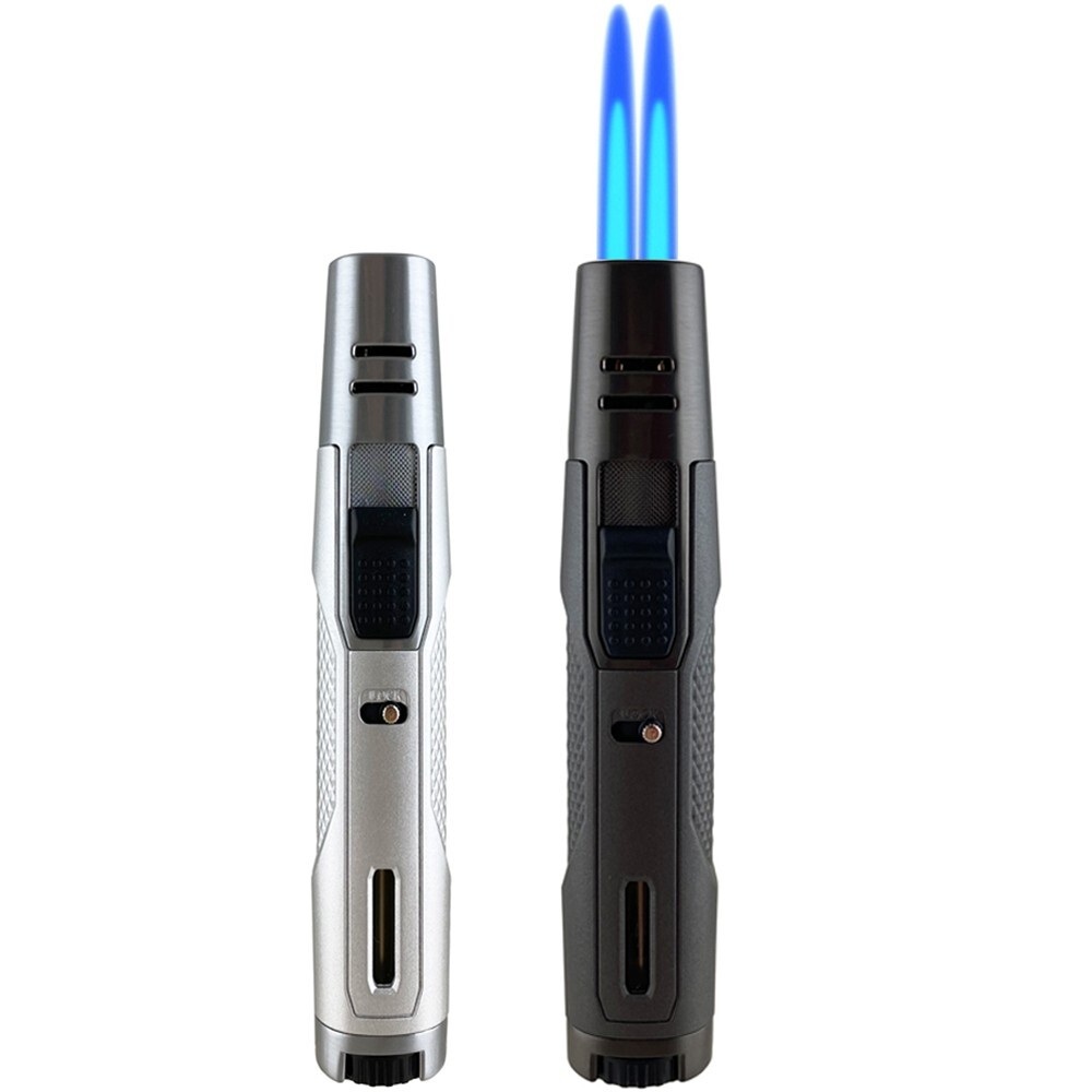 2 Pack Double V Torch Jet Flame Refillable Butane Adjustable Cigar Lighter SLBK