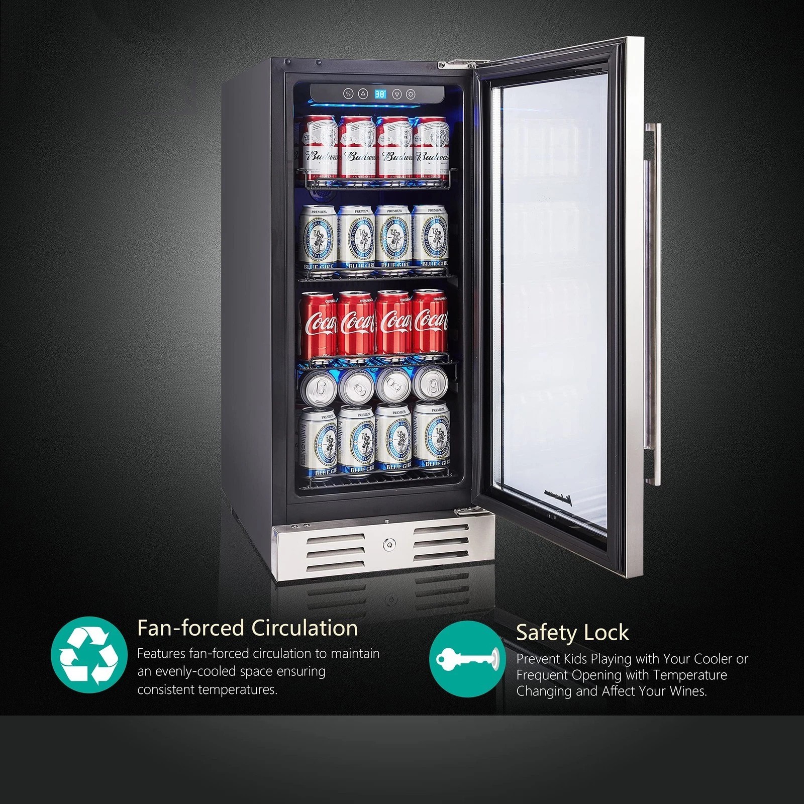 15 Inch Beverage Cooler and Refrigerator Under Counter Built-in or Freestanding