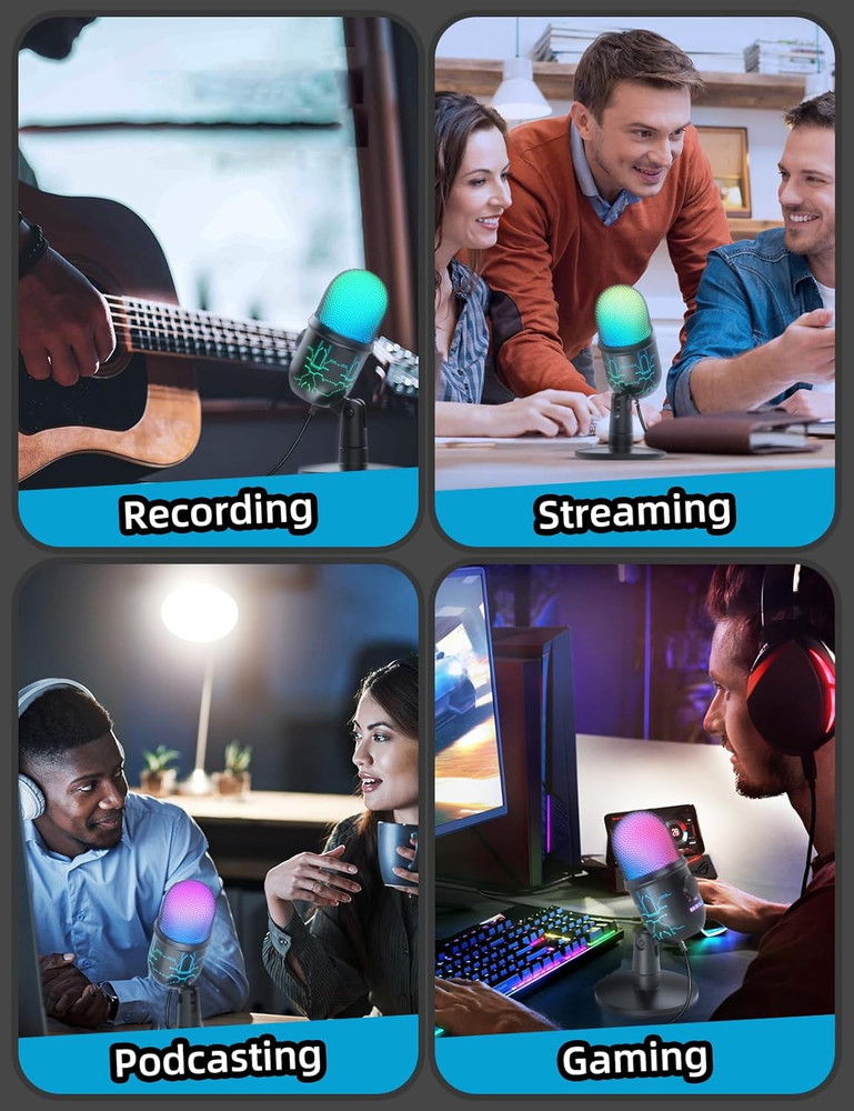 Gaming Microphone, USB Computer Microphone for PC, Mac, PS4/5, Condenser Podcast