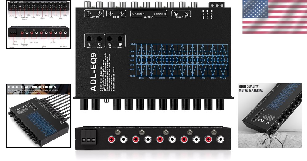 9-Band Car Equalizer with CD/AUX Input & Adjustable Subwoofer Control