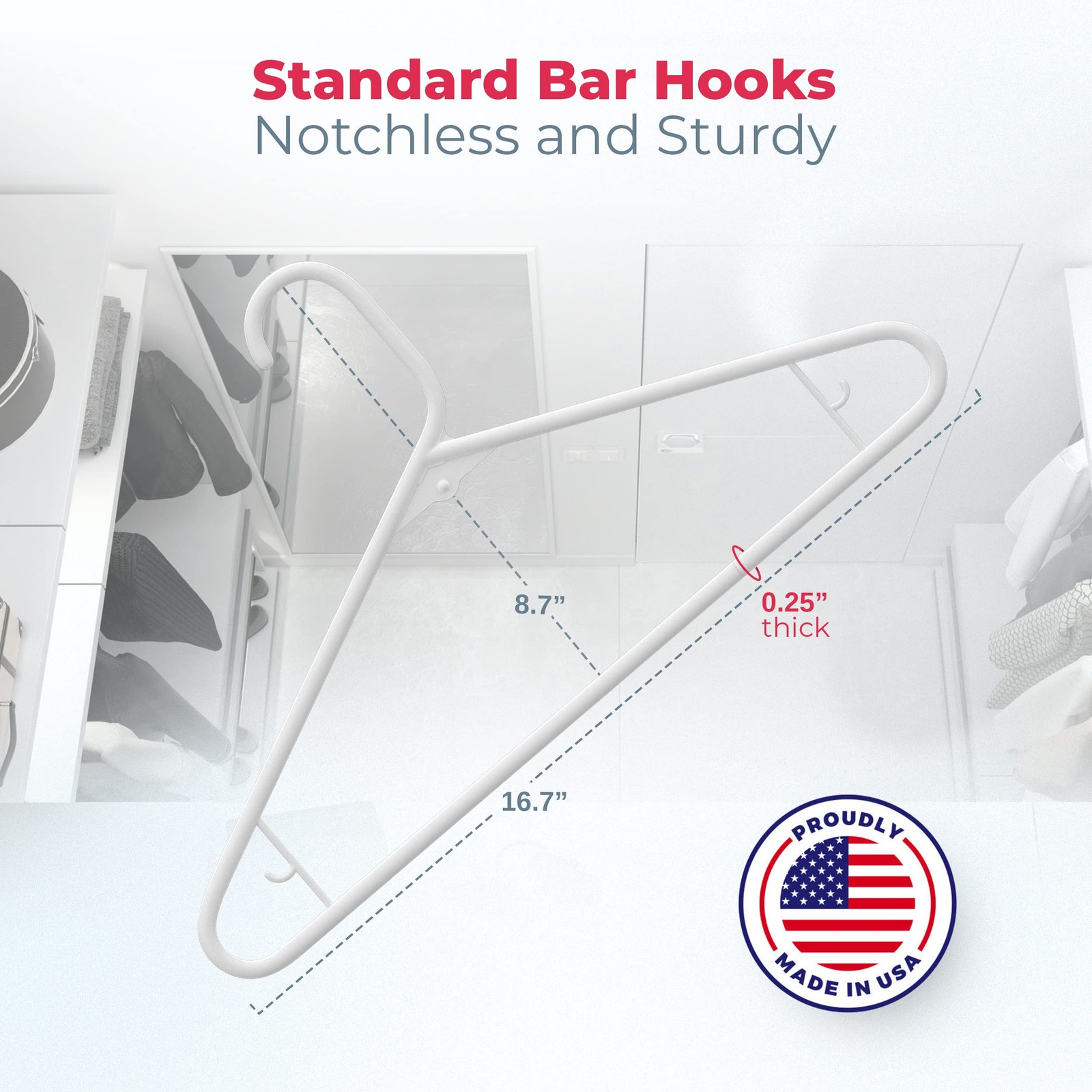 Made in USA Strong Clothes Hangers Bulk, 20-100 Pack Available, Heavy Duty