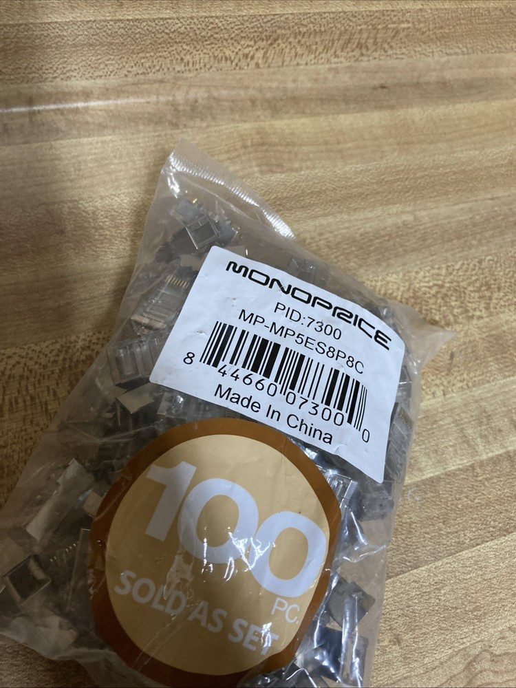 New Monoprice Shielded Cat5 Plug For Round Solid/Stranded Cable | 100 Pieces