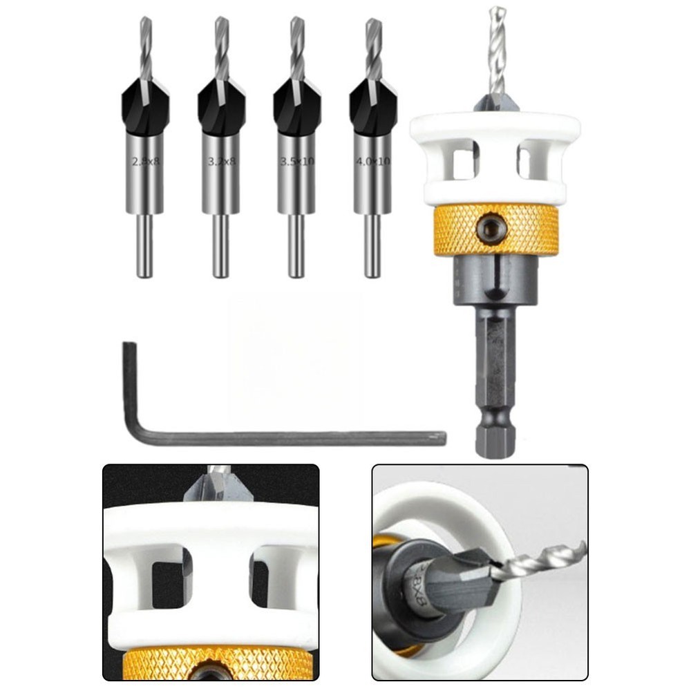 Hex Shank Carbide Countersink Drill Bit Set for Precision Depth Control