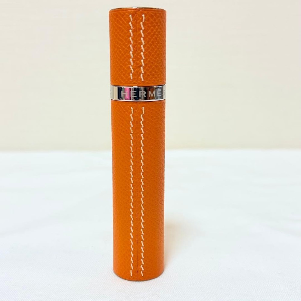HERMES Paris Atomizer Perfume Case Epsom Orange Leather Gold Hardware w/Box
