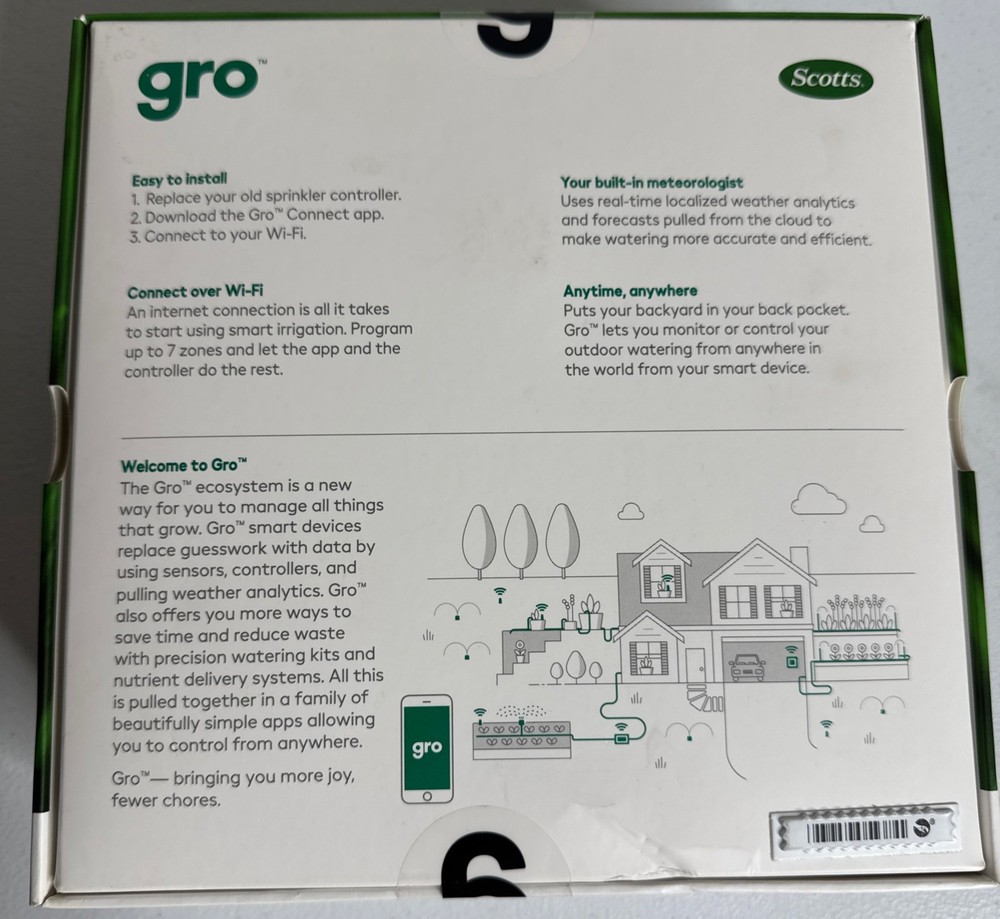 Scotts GRO 7 Smart Timer 7 Zone WiFi Enabled Sprinkler Irrigation Controller NEW