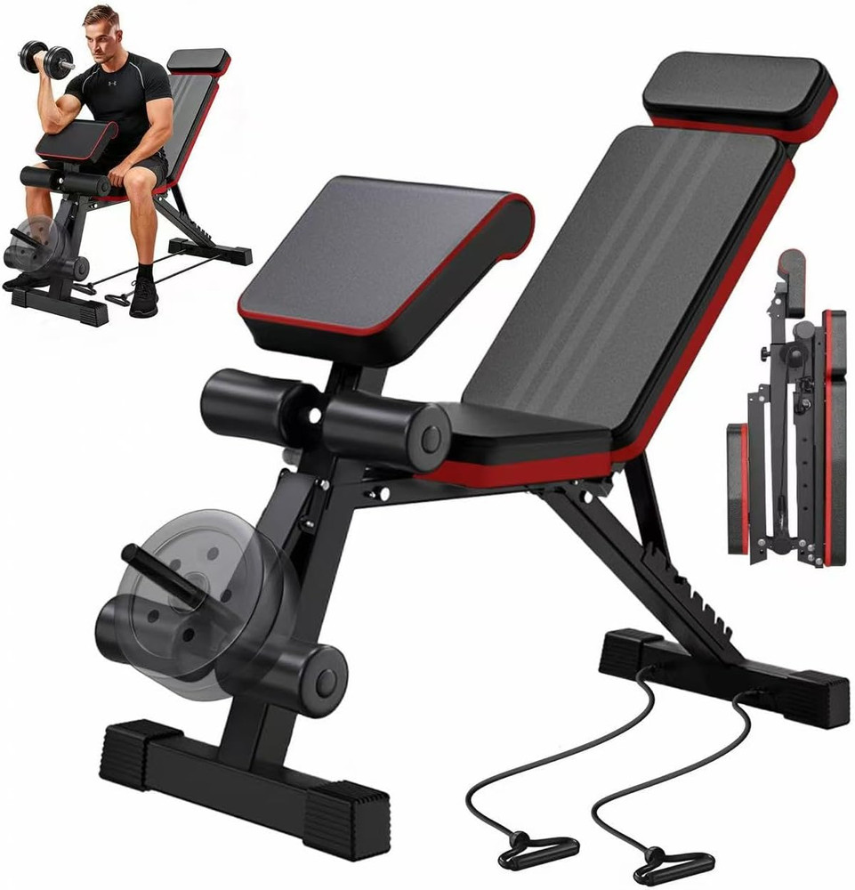 Adjustable Weight Bench, Workout Benches with Leg Extension & Extended Headrest,