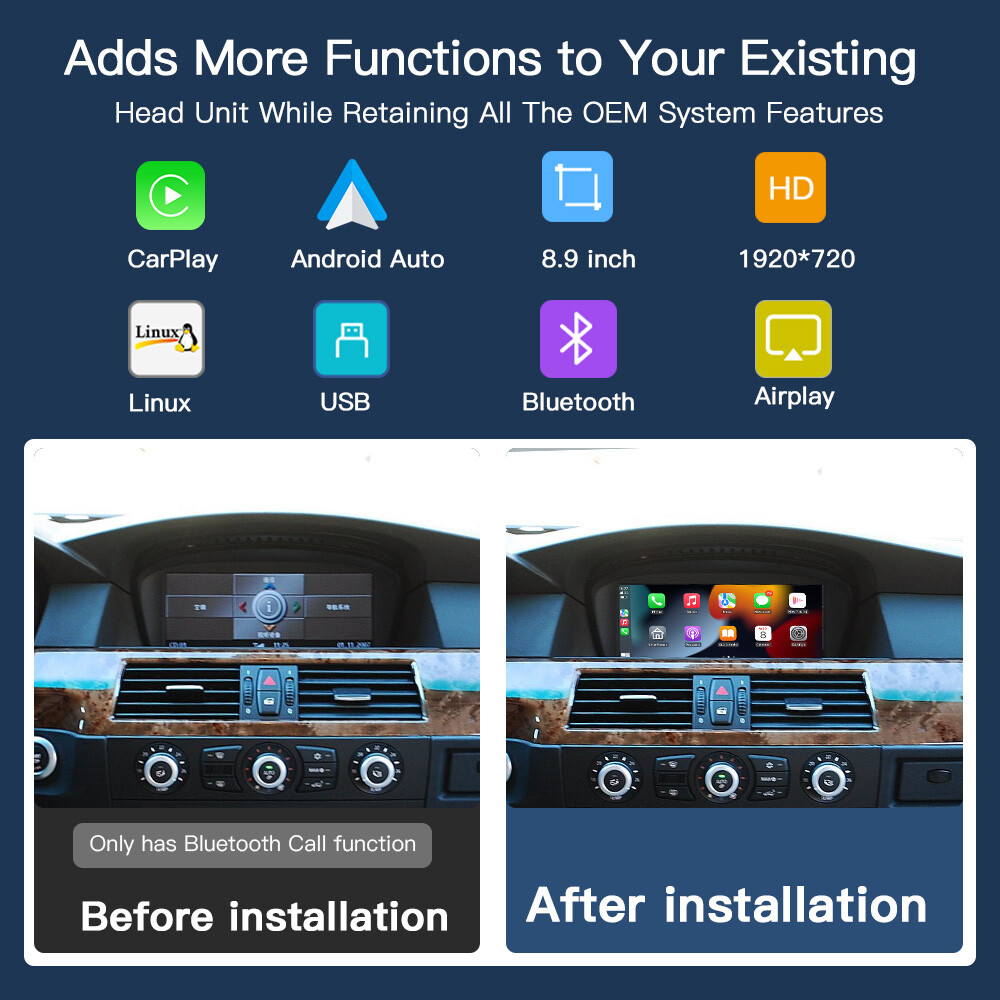 Android Auto/Wireless CarPlay For BMW 3/5er CCC E60 E61 E62 E63 E64 E90 E91 E92