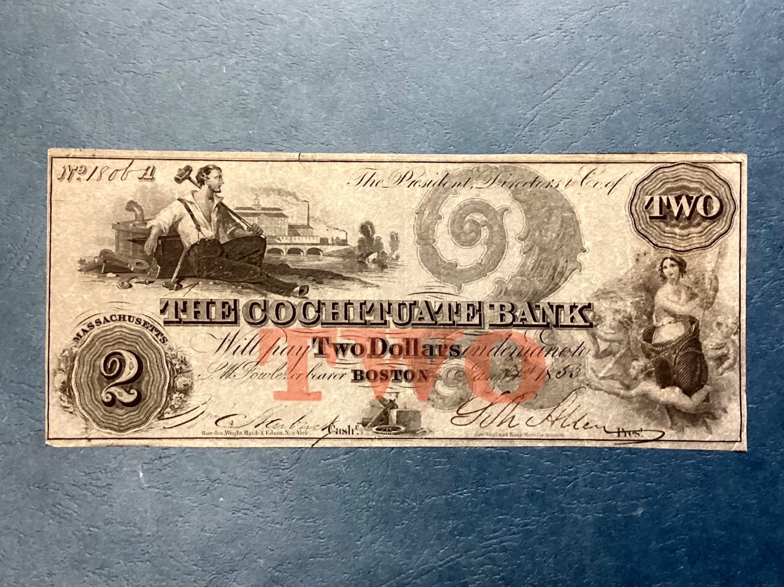 ~1853 $2 Two Dollars - The Cochituate Bank Boston, Massachusetts