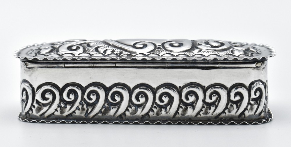 Antique Solid Silver Shaped Snuff Box victorian 1900 Repousse